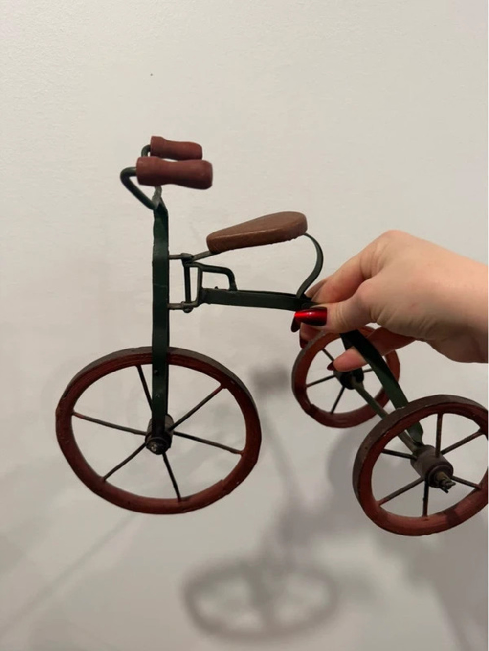 Vintage Folk Art Wood & Metal Miniature Tricycle doll